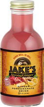 Load image into Gallery viewer, 12oz bottle of Jake's StrongGinger organic pomegranate ginger drink, a wellness beverage for digestion and immunity.