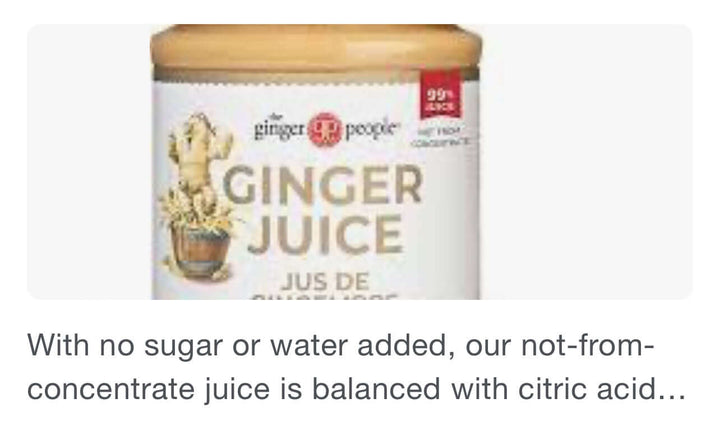 Picture of the Ginger People's label showing their product is made with Citric Acid