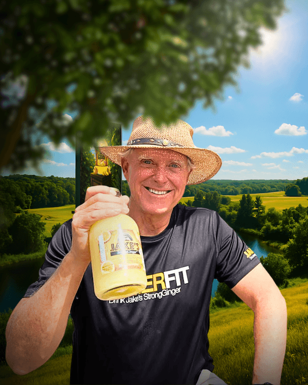 Jake with bottle of Jake's StrongGinger