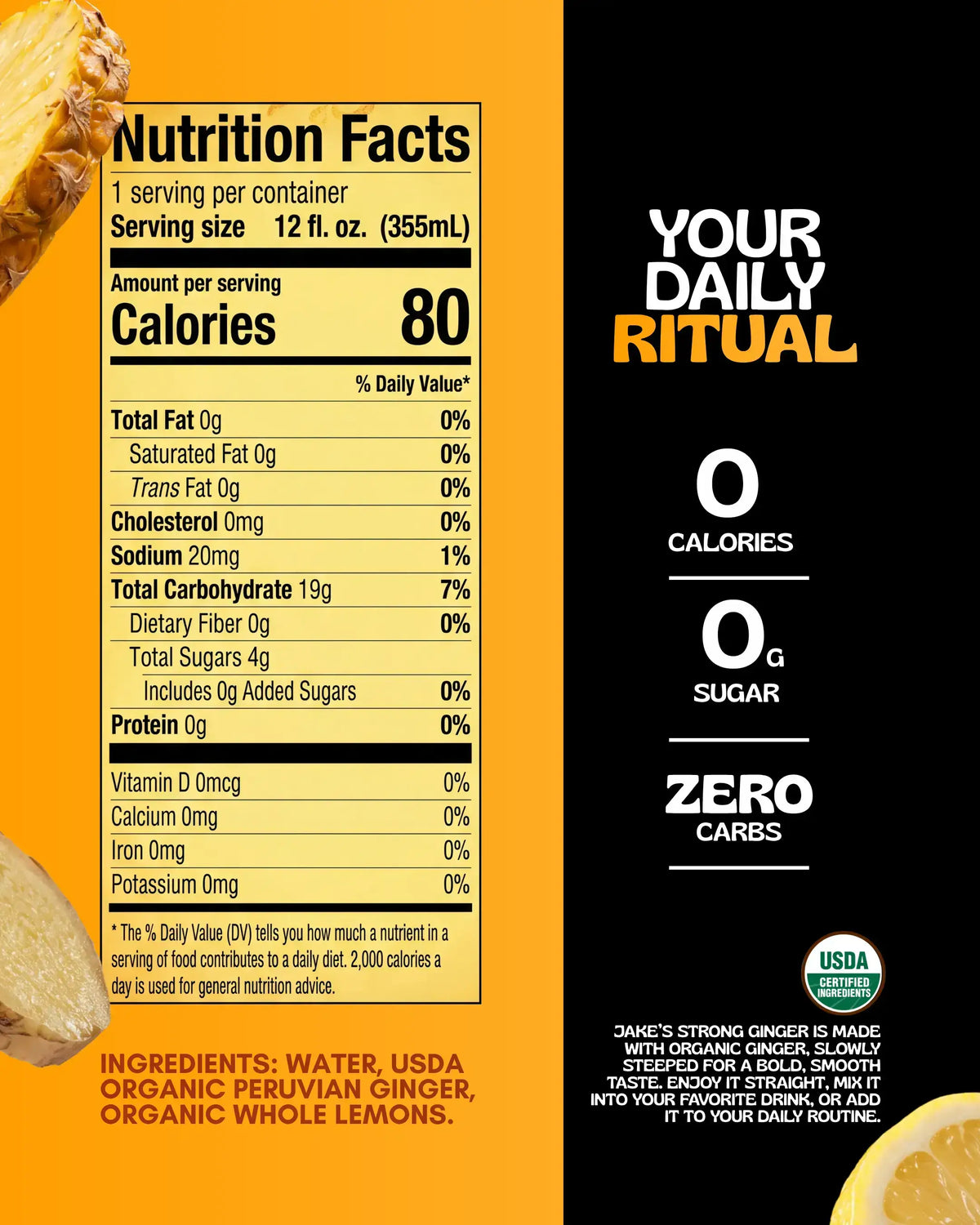 Nutrition Facts box Organic Ginger juice