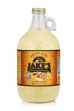 A 32oz bottle of Jake's StrongGinger Organic Ginger Juice 