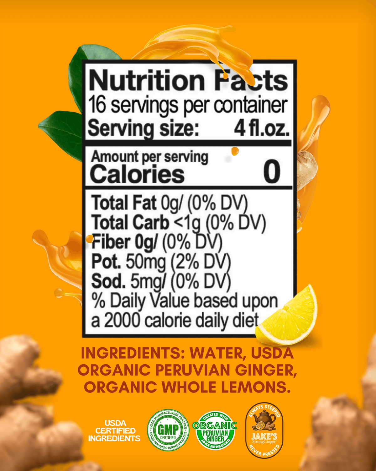 Premium Steeped Ginger Juice 64oz Bottle nutrition facts nutrition label serving size calories ingredients