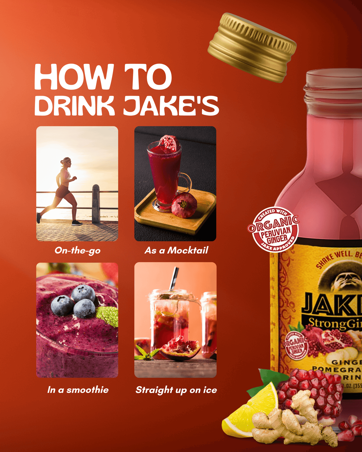 How to enjoy Jake's StrongGinger organic pomegranate ginger juice 