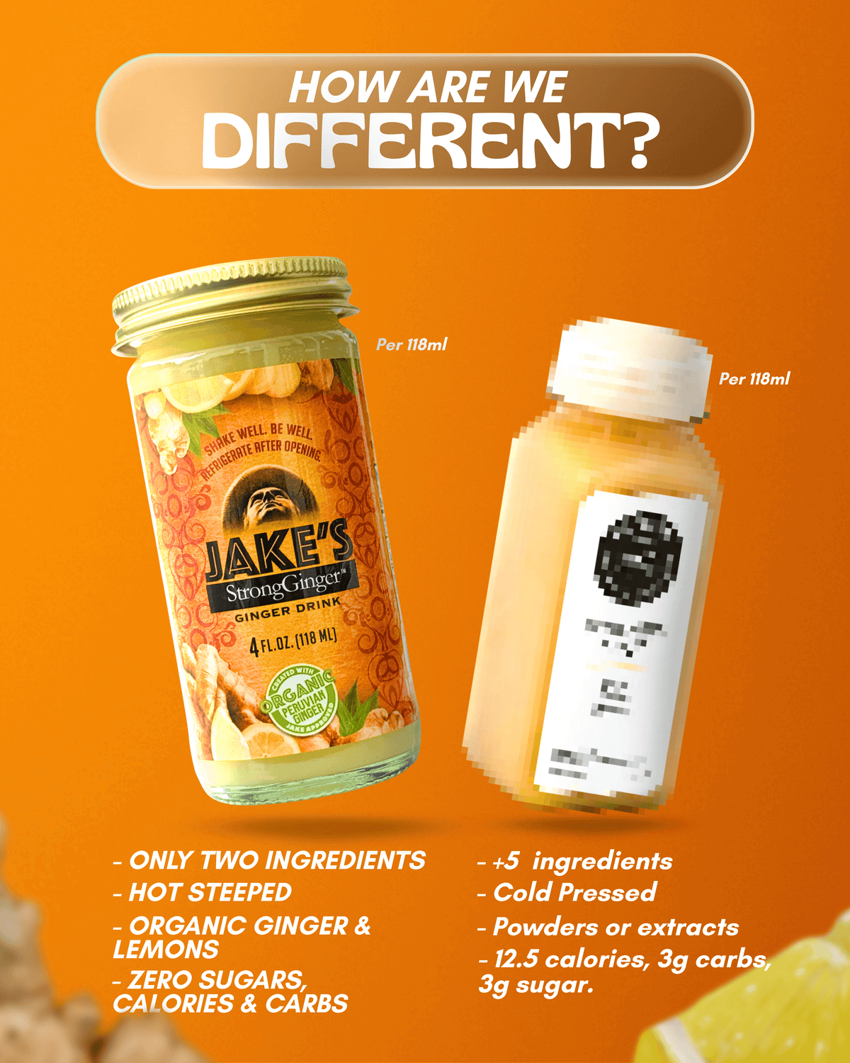 Premium Steeped Ginger Juice 4oz 12-Pack comparison with cold-pressed ginger drinks.