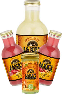Premium Steeped Ginger Juice Love Pack featuring Jake's StrongGinger™ bottles in various sizes.