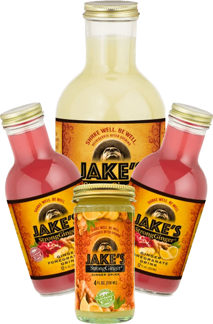 Premium Steeped Ginger Juice Love Pack featuring Jake's StrongGinger™ bottles in various sizes.