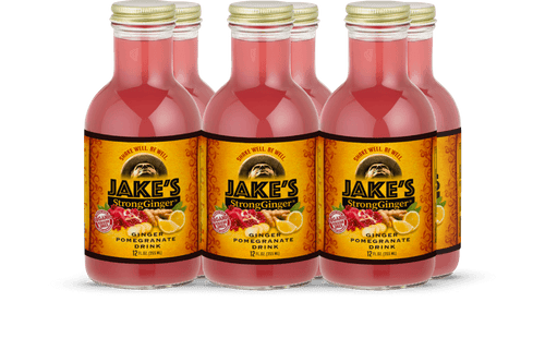 A 6 pack of 12oz Bottles of Jake's StrongGinger Pomegranate Drink