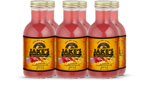 A 6 pack of 12oz Bottles of Jake's StrongGinger Pomegranate Drink