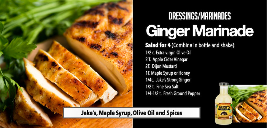 Grilled chicken with Jake’s homemade ginger marinade and a bottle of Jake’s StrongGing