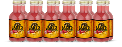 Jake's StrongGinger organic 12oz ginger pomegranate juice bottles in a 12 pack