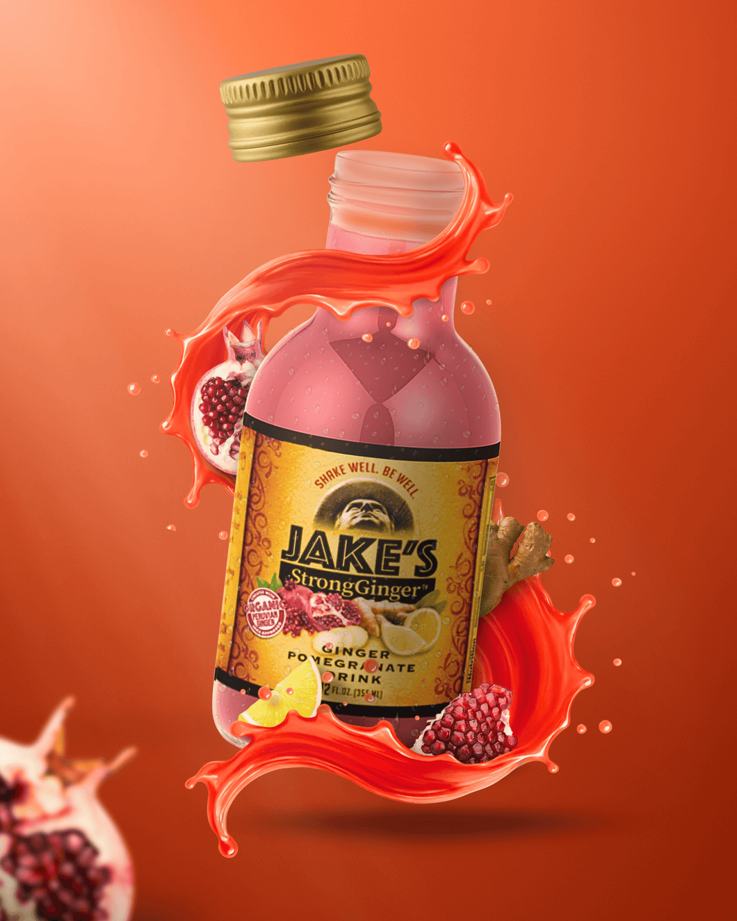 Jake's 12oz Organic StrongGinger Pomegranate Ready To Drink 4-Pack
