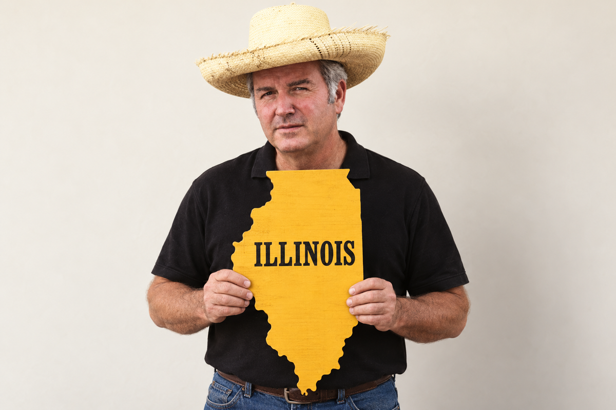 Jake holding a yellow Illinois state cutout